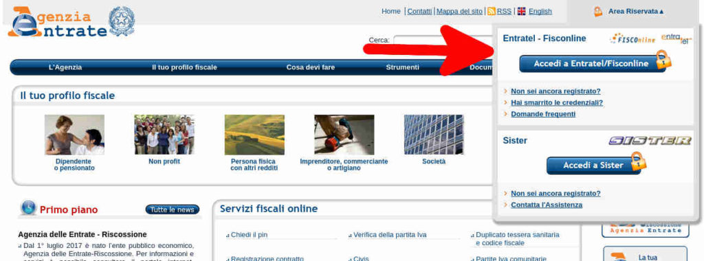 Access the Entratel - Fisconline service