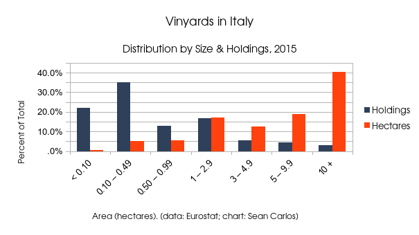 Vinyards în Italia: Distribuția după dimensiune și Holdings, 2015