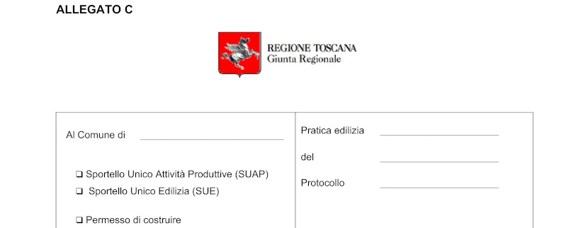 Formulário de pedido de licença de construção, Toscana